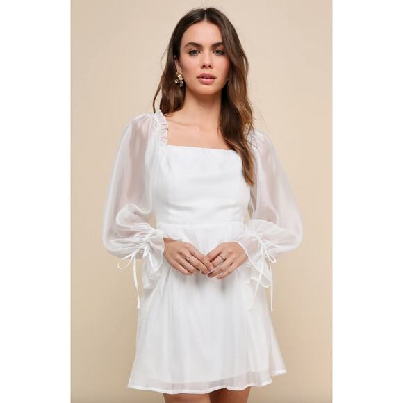 Lulus Darling Image White Chiffon Ruffled Off-the-Shoulder Mini Dress XS NWT - Picture 1 of 12